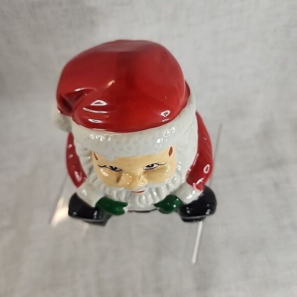 Vintage Santa Claus Piggy Bank Handpainted Traditional Seated w Stopper Plug 5" - Picture 6 of 9